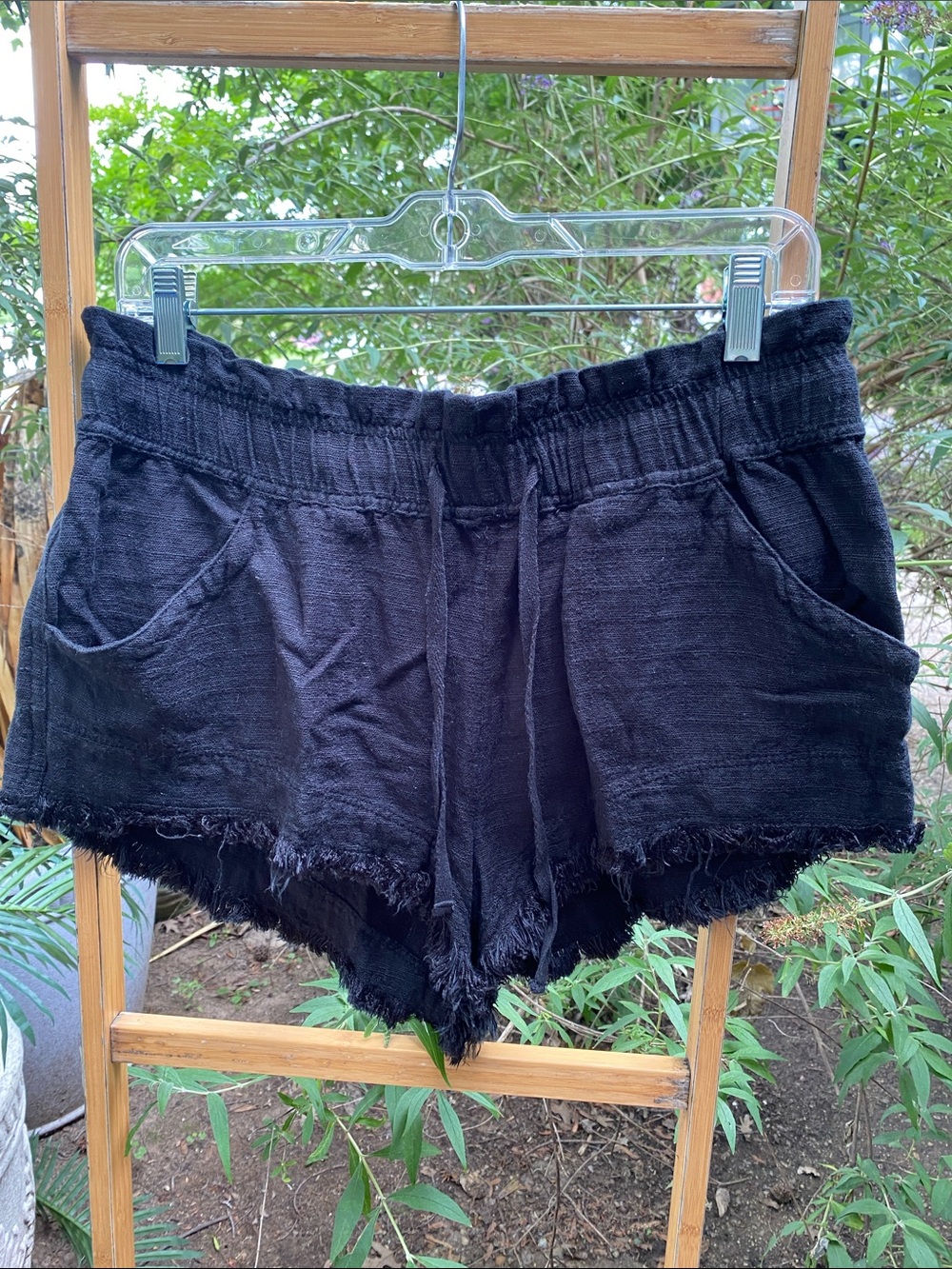 BDG Black Frayed Hem Drawstring Shorts